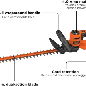 Alternative view of BLACK+DECKER 22 Electric Hedge Trimmer, Lightweight 4.0 Amp Corded Dual Action Shrub Trimmer, High Output Low Vibration