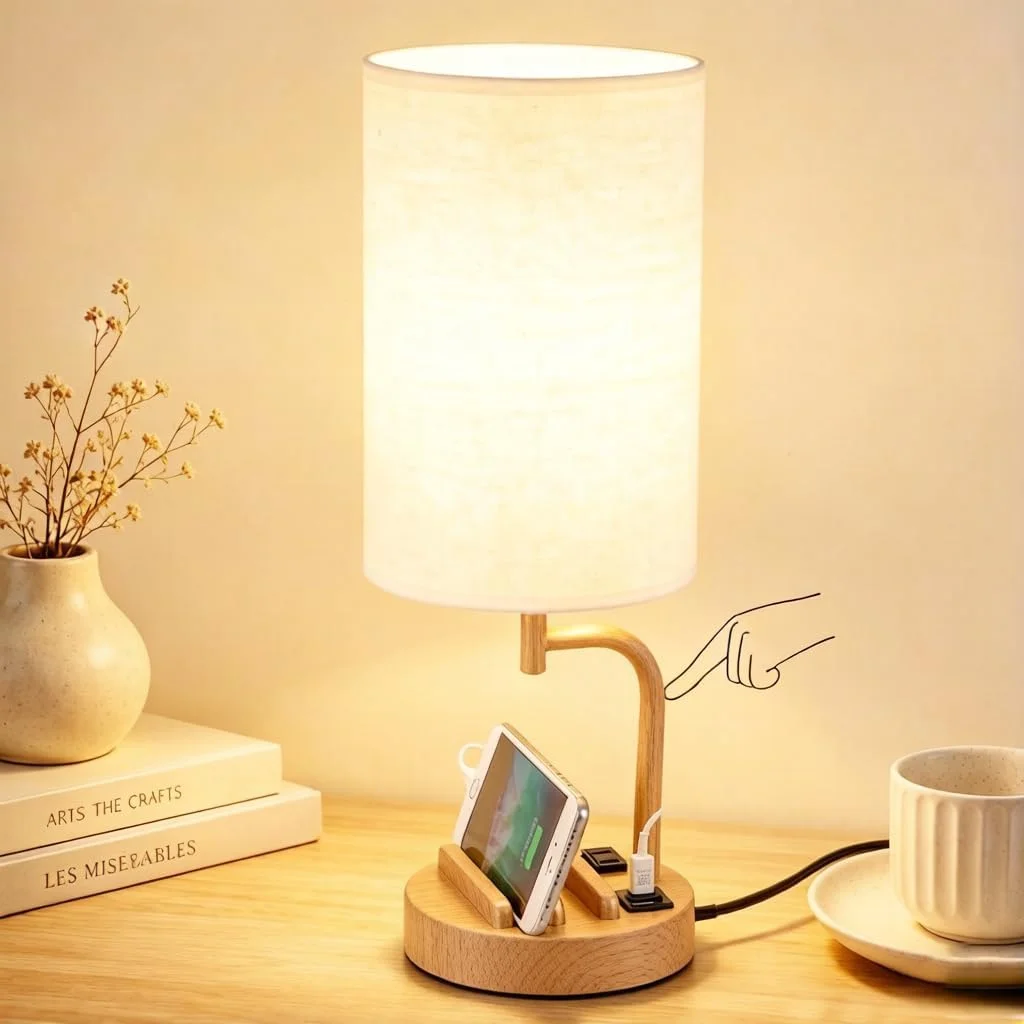 Dreamholder Touch Control USB Table Lamp with USB C/A & AC Outlet, Dimmable, Bulb Included - Image 4