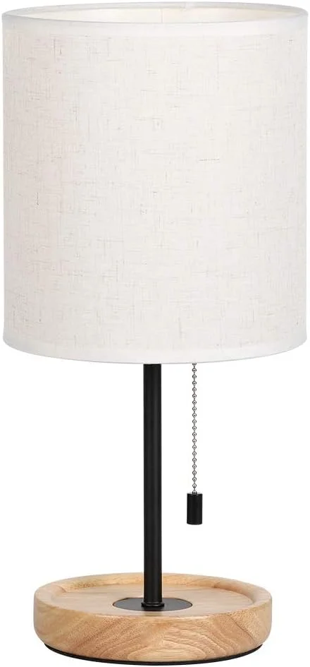 HAITRAL Bedside Table Lamp, Modern Nightstand Lamp with Linen Fabric Shade Wooden Desk Lamps for Bedrooms - Image 6
