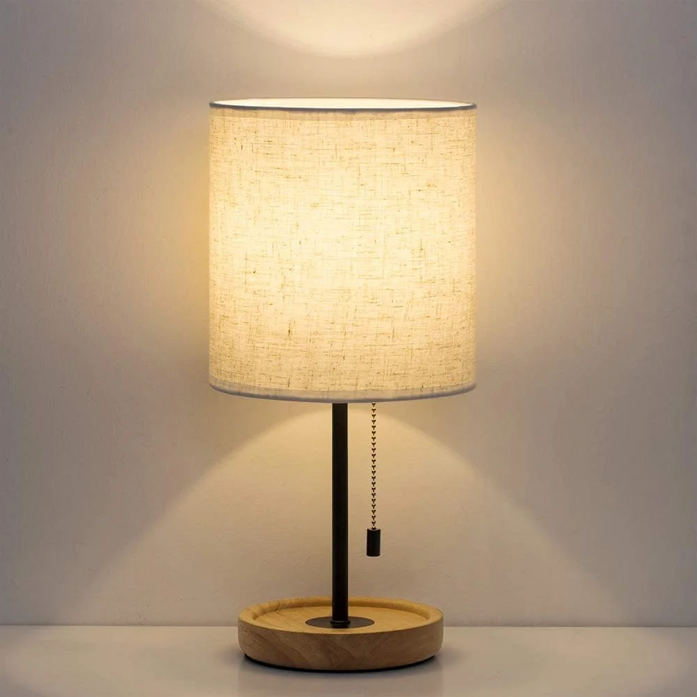HAITRAL Bedside Table Lamp, Modern Nightstand Lamp with Linen Fabric Shade Wooden Desk Lamps for Bedrooms - Image 4