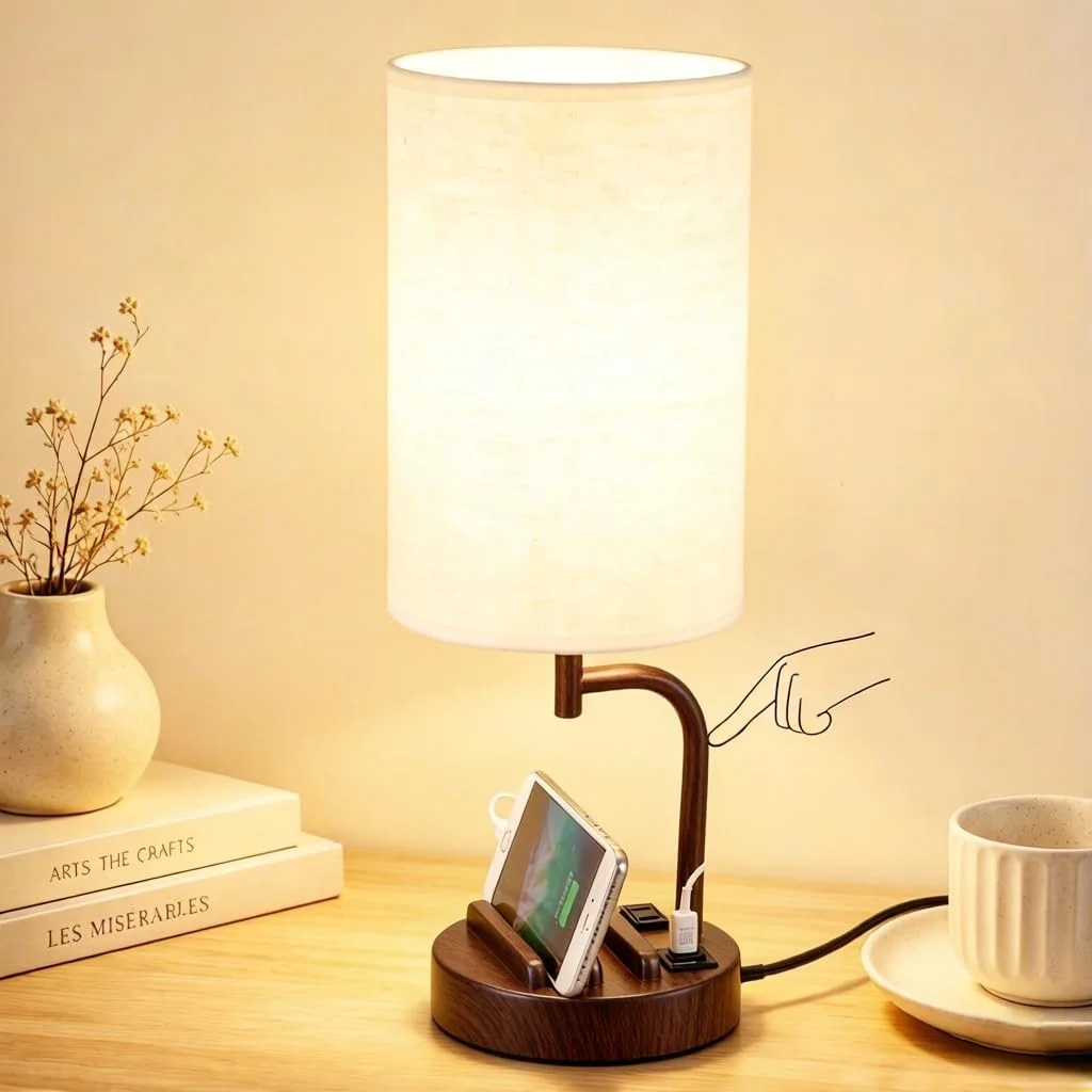 Dreamholder Touch Control USB Table Lamp with USB C/A & AC Outlet, Dimmable, Bulb Included - Image 5