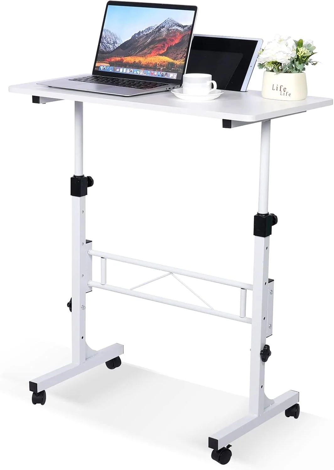 KLSMYHOKI Standing Desk Adjustable Height, Mobile Stand Up Desk with Wheels Small Computer Desk Rolling Desk