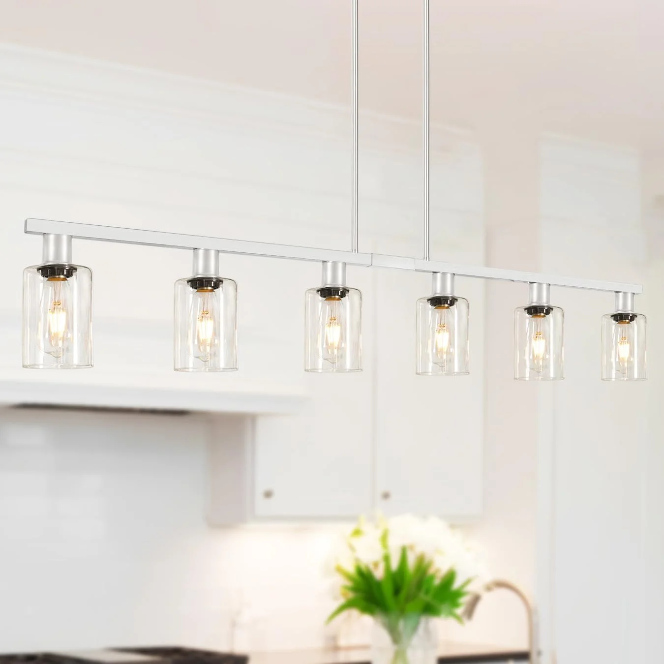 4-Light Kitchen Island Lighting, Farmhouse Chandelier with Adjustable Height & Clear Glass Shades - Image 13