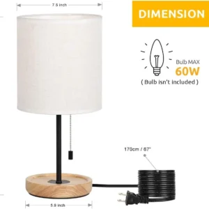 Alternative view of HAITRAL Bedside Table Lamp, Modern Nightstand Lamp with Linen Fabric Shade Wooden Desk Lamps for Bedrooms