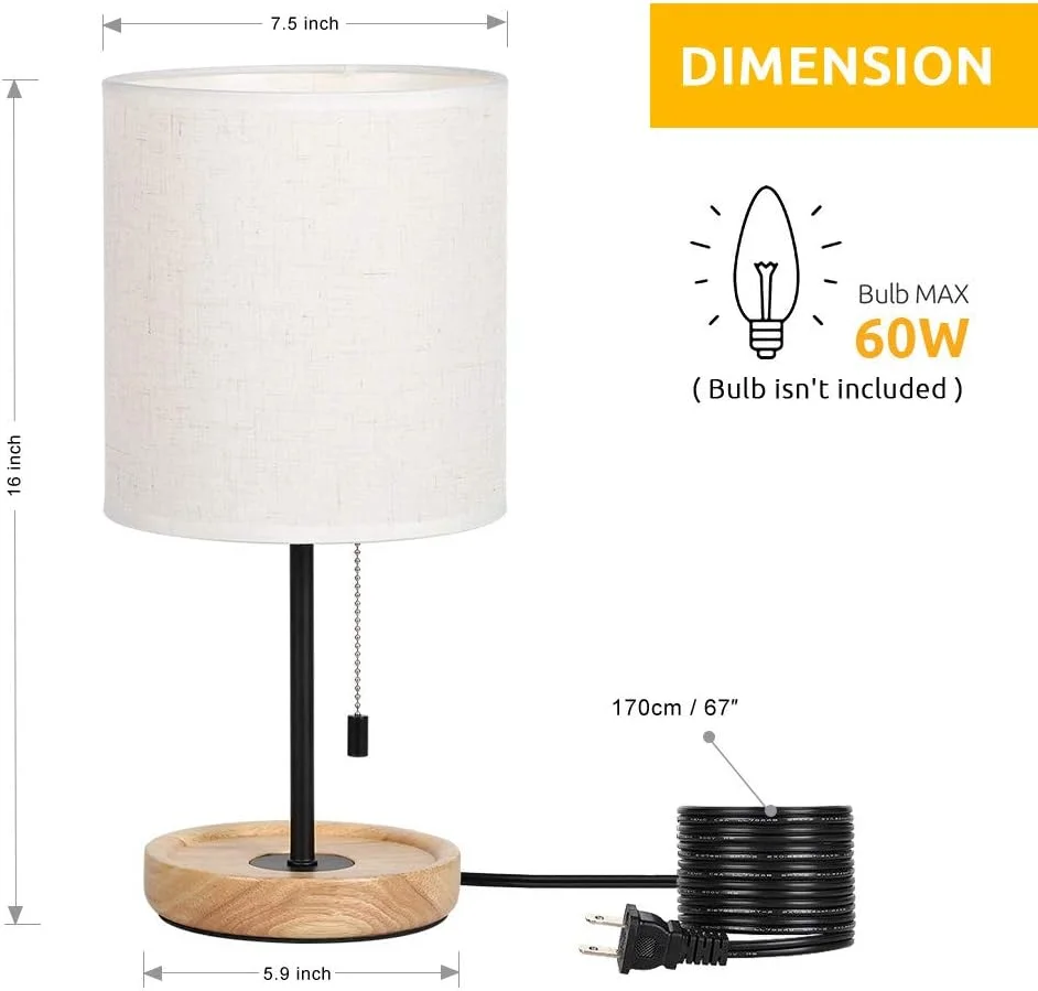 HAITRAL Bedside Table Lamp, Modern Nightstand Lamp with Linen Fabric Shade Wooden Desk Lamps for Bedrooms - Image 2