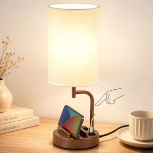 Dreamholder Touch Control USB Table Lamp with USB C/A & AC Outlet, Dimmable, Bulb Included