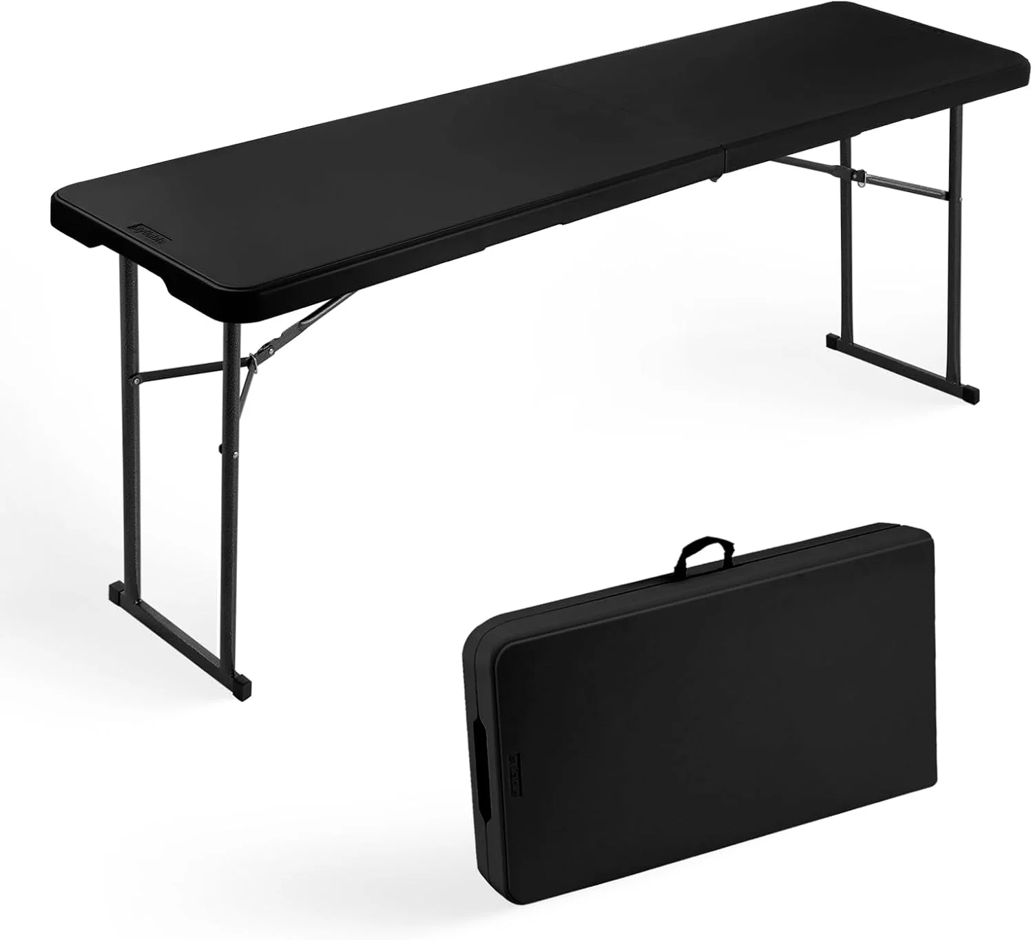 Byliable Folding Table 6FT Narrow Portable Foldable Plastic Heavy Duty Long Table, Fold-in-Half with Carrying Handle for