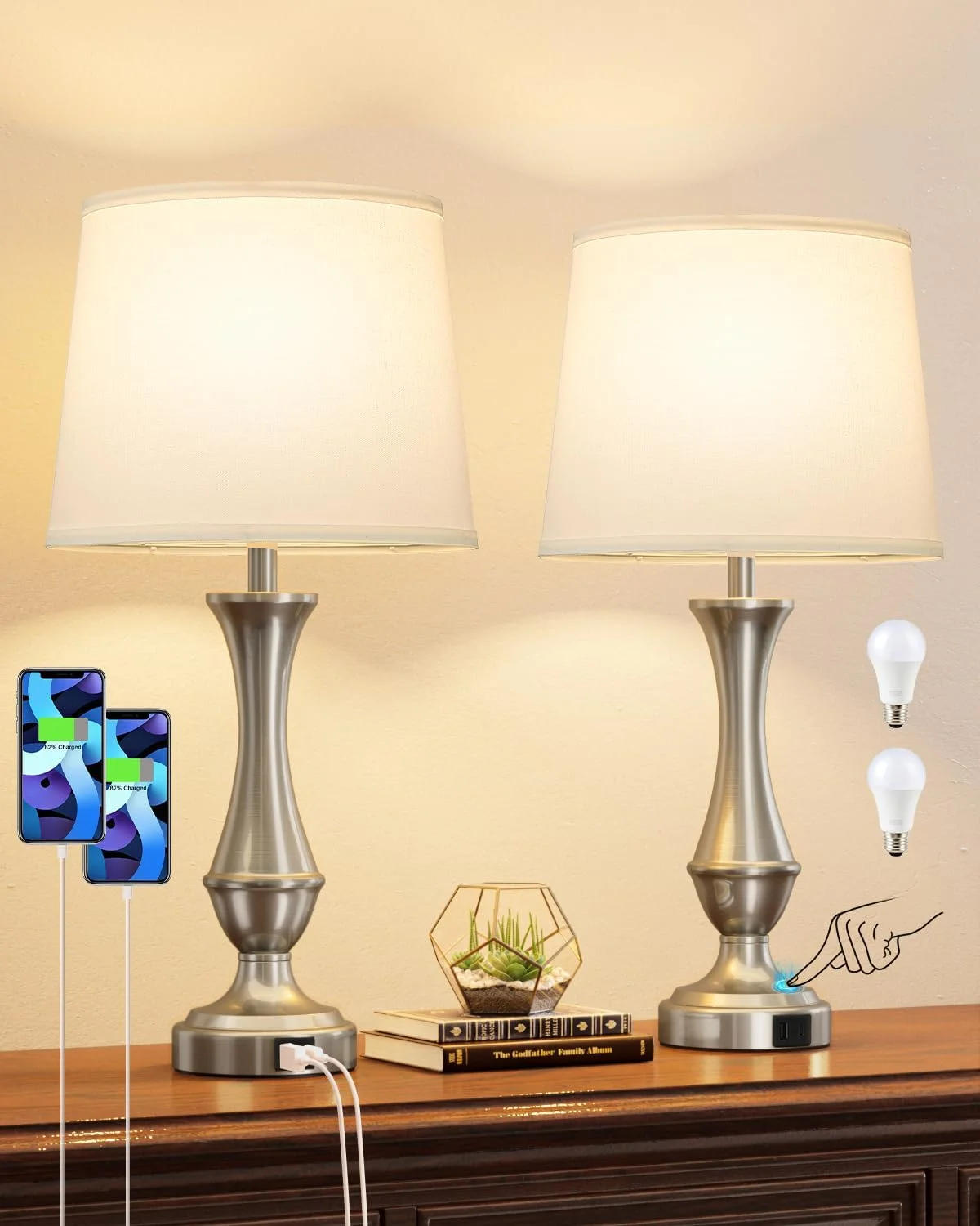 Seealle Touch Lamps for Nightstand, Dimmable, Bulb Included - Image 7