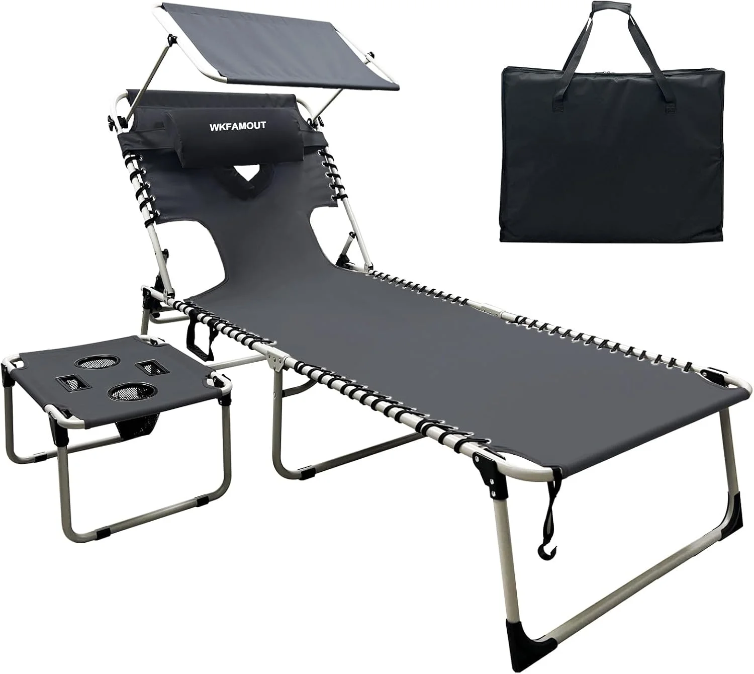 WKFAMOUT Outdoor Tanning Chair with Sun Canopy Shade & Face Hole, Folding Lounge Chair with Beach Table and Carry Bag - Image 5