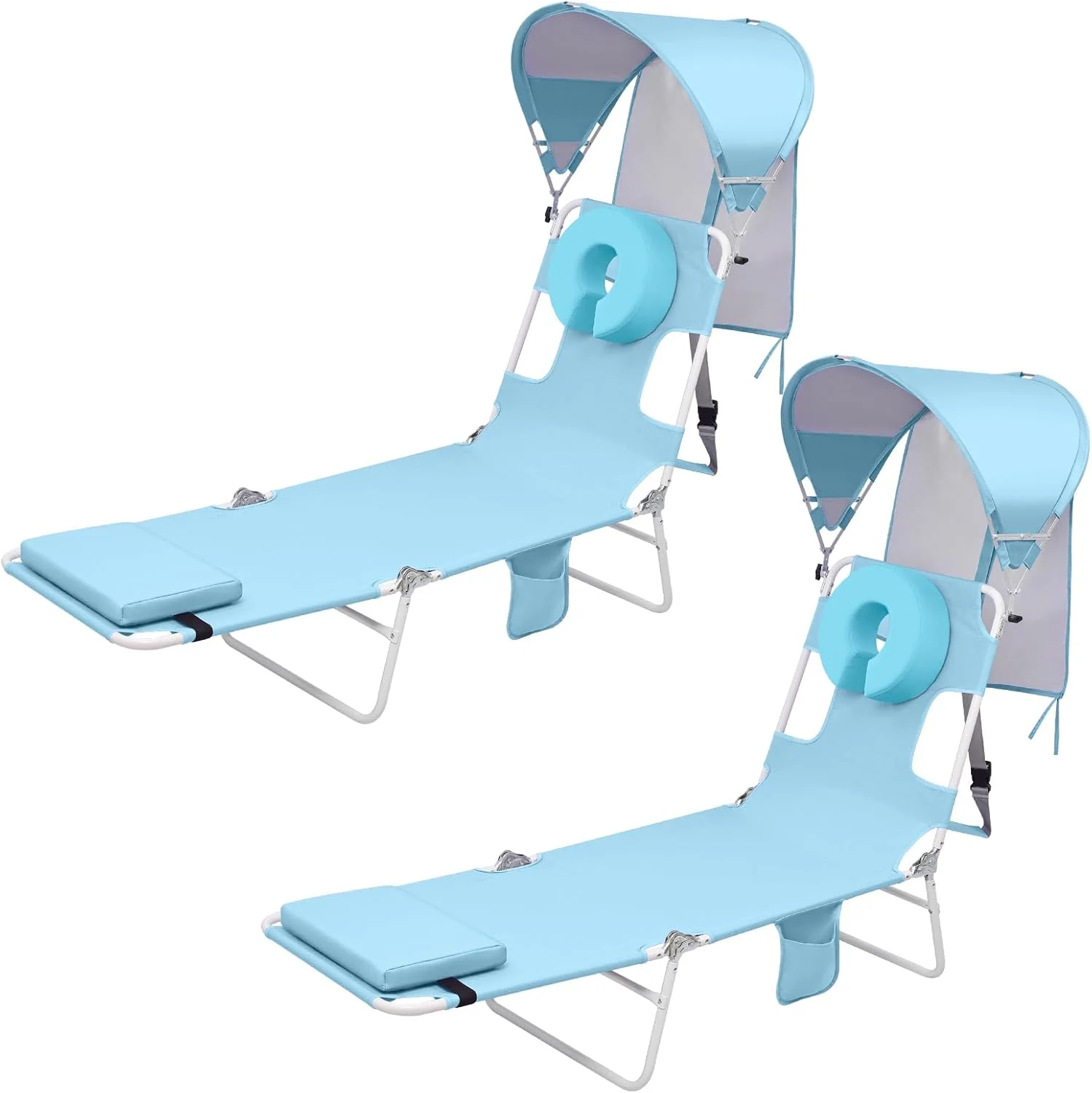 Backpack Beach Tanning Lounge Chair with Canopy Shade Face Hole Padded Adjustable Washable, 6 Position Layout Chair for - Image 10
