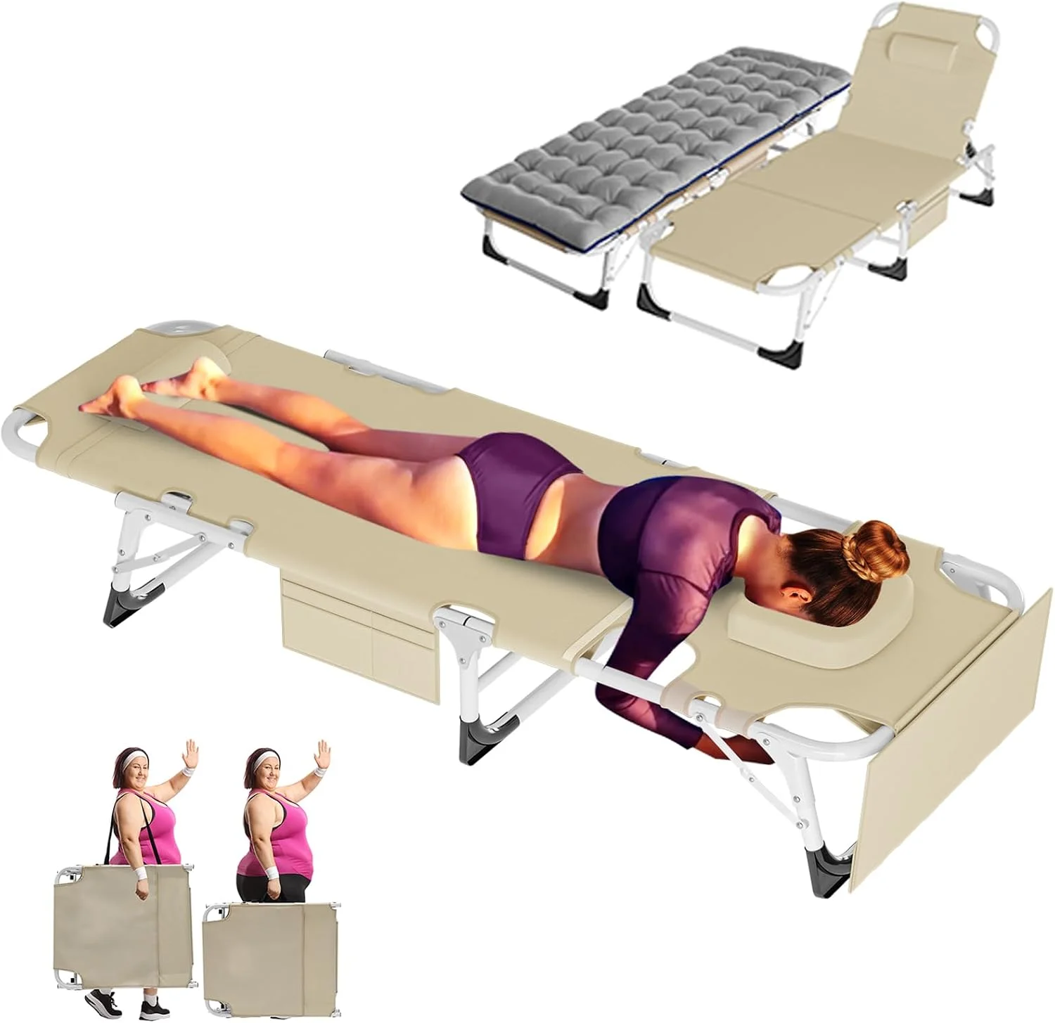 ABORON Heavy Duty Tanning Chair, Outdoor 5-Position Folding Chaise Lounge Chair with Pad, Portable Beach Lounge Chair - Image 19