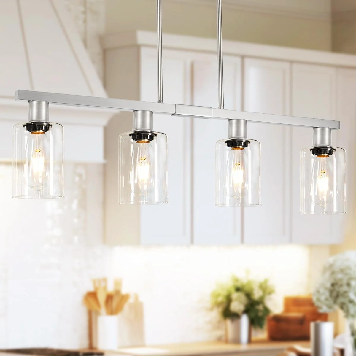 4-Light Kitchen Island Lighting, Farmhouse Chandelier with Adjustable Height & Clear Glass Shades - Image 11
