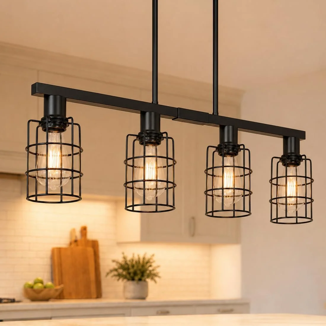 4-Light Kitchen Island Lighting, Farmhouse Chandelier with Adjustable Height & Clear Glass Shades - Image 5
