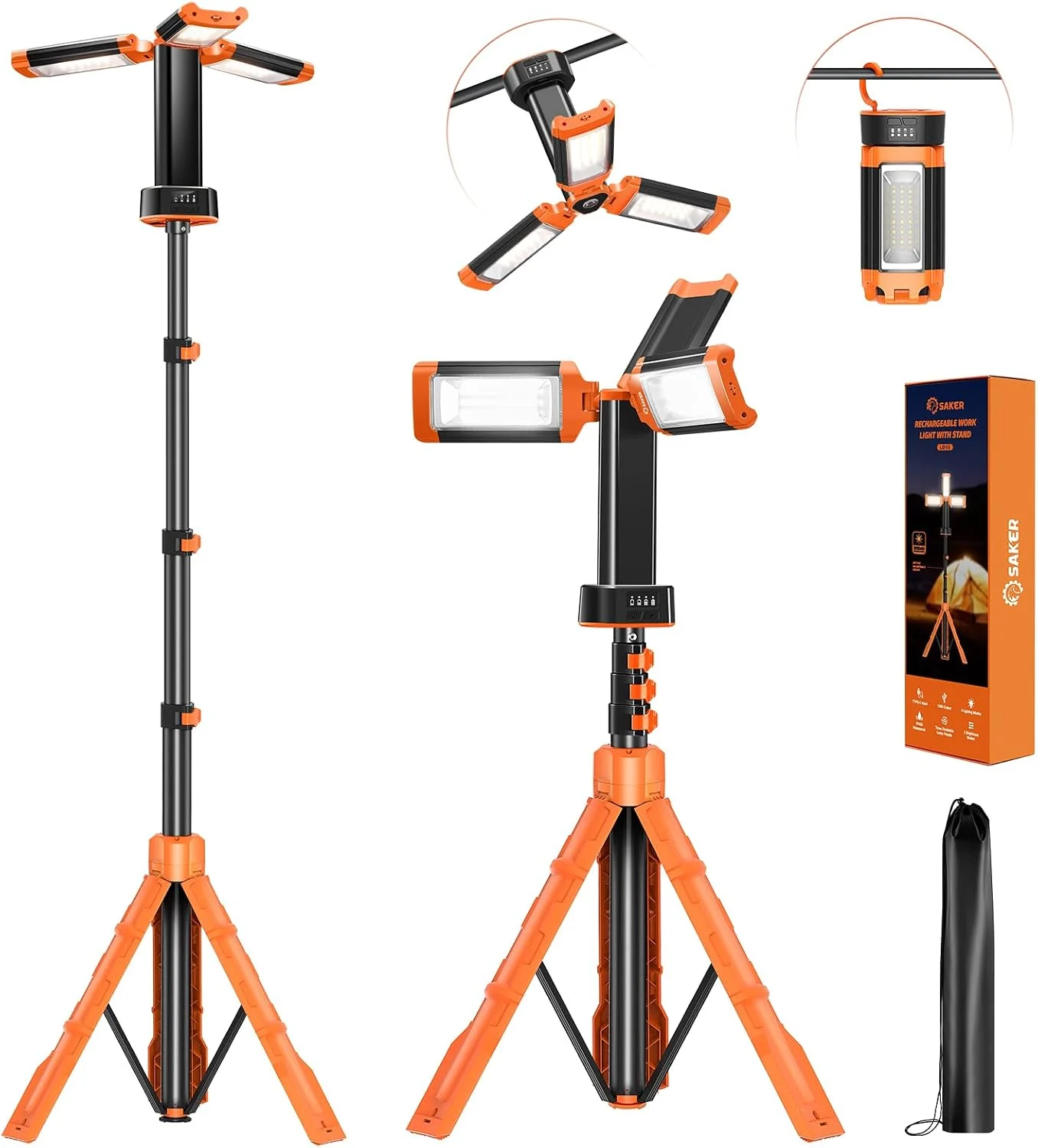 Saker Portable Camping Light with Stand 12000mAh 73.2 Rechargeable Work Light 3200 Lumen Camp Lanterns with Bag for - Image 2