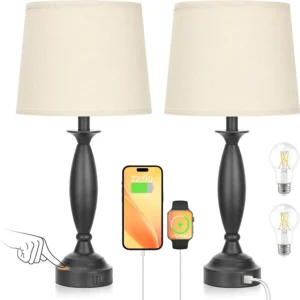 Seealle Touch Bedside Lamps for Nightstand Set of 2, Dimmable, Bulb Included