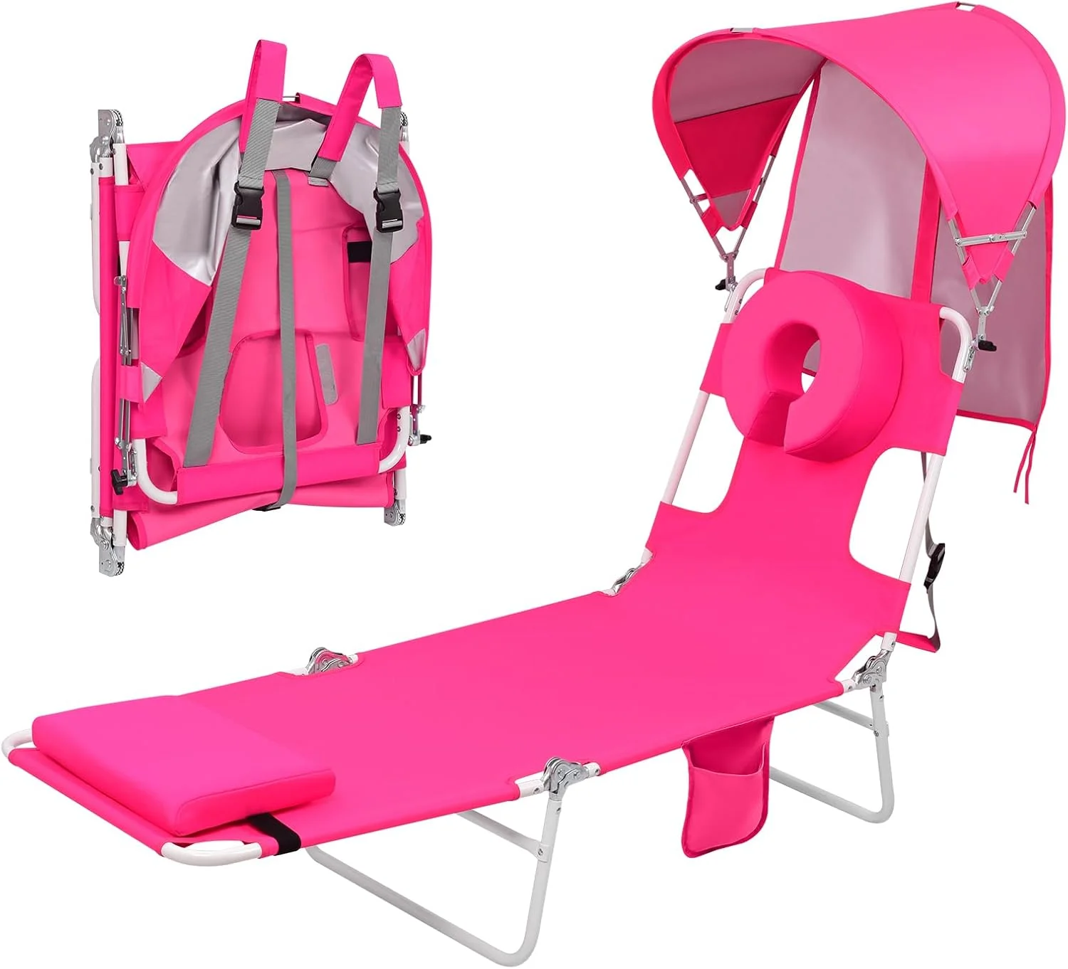 Backpack Beach Tanning Lounge Chair with Canopy Shade Face Hole Padded Adjustable Washable, 6 Position Layout Chair for - Image 5