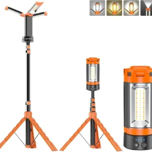 AKOFUN 12000mAh Camping Light with Stand, Rechargeable Work Light, 10000 Lumen Dimmable Cordless Work Light with 3 LED