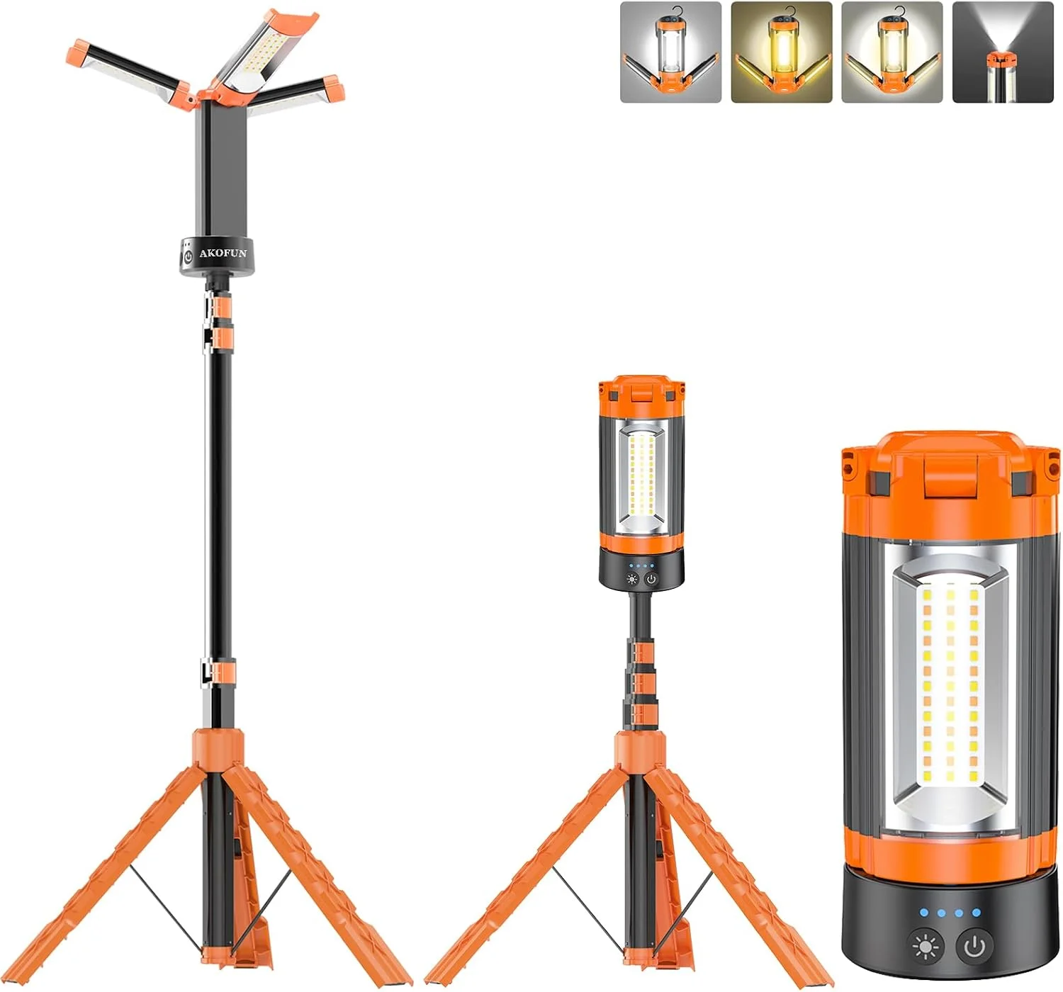 AKOFUN 12000mAh Camping Light with Stand, Rechargeable Work Light, 10000 Lumen Dimmable Cordless Work Light with 3 LED