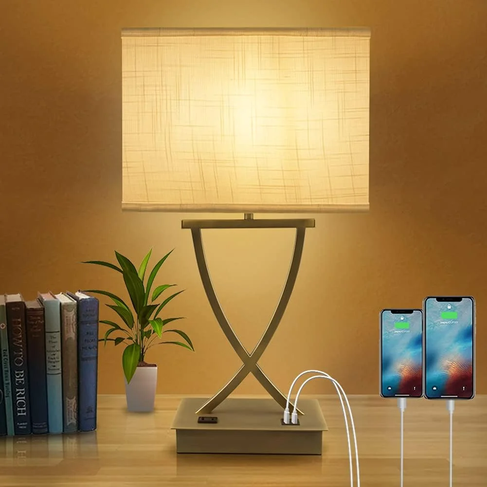 OYedis Fully Dimmable Medium Table Lamp for Bedroom with Type C/USB Charging Port and 1 AC Outlet White Shade 21.38 - Image 4