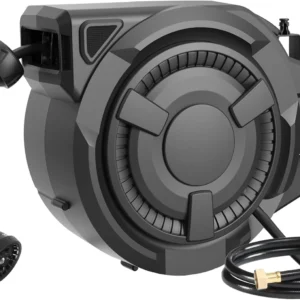 wikiwiki Retractable Garden Hose Reel 1/2 in x 100 ft, Heavy Duty Wall Mounted Hose Reel with 10- Function Sprayer