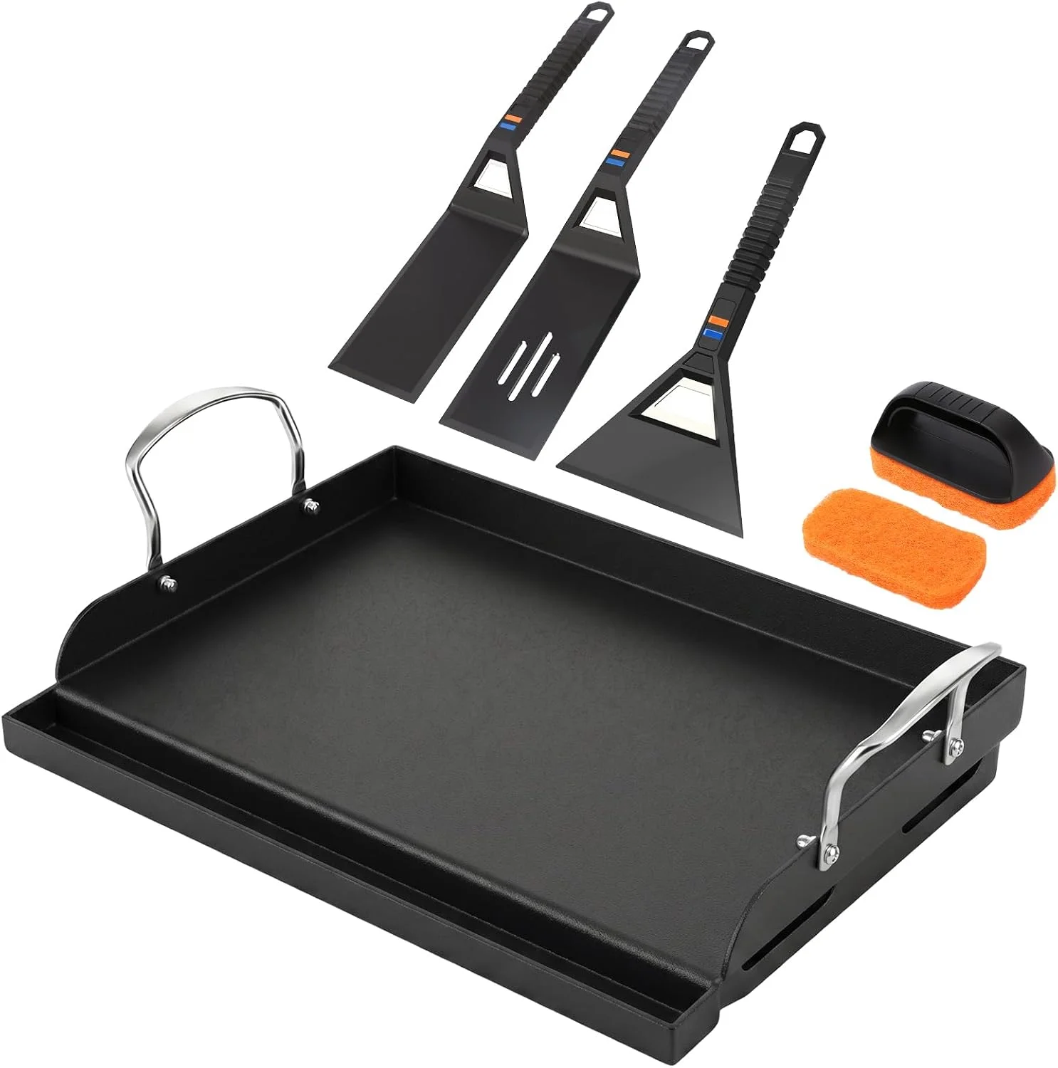 Utheer 25 x 16 Pre-Seasoned Nonstick Cast Iron Griddle for Gas & Charcoal Grills, Universal Flat Top with Grease Groove - Image 3