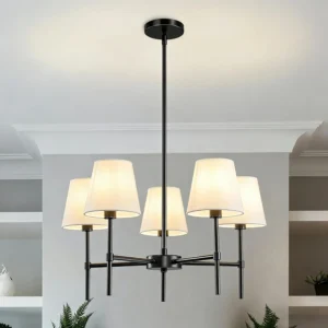 Alternative view of RUIYEY Dining Room Chandeliers Light, 5-Light Gold Modern Chandeliers Light Fixtures with White Fabric Shade