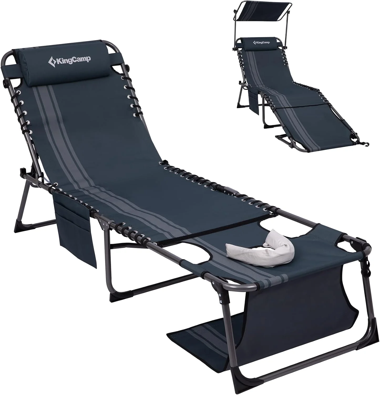 KingCamp Lounge Chair with face Hole & Canopy Shade, 400LBS Folding Portable Tanning Chair with face Hole - Image 3
