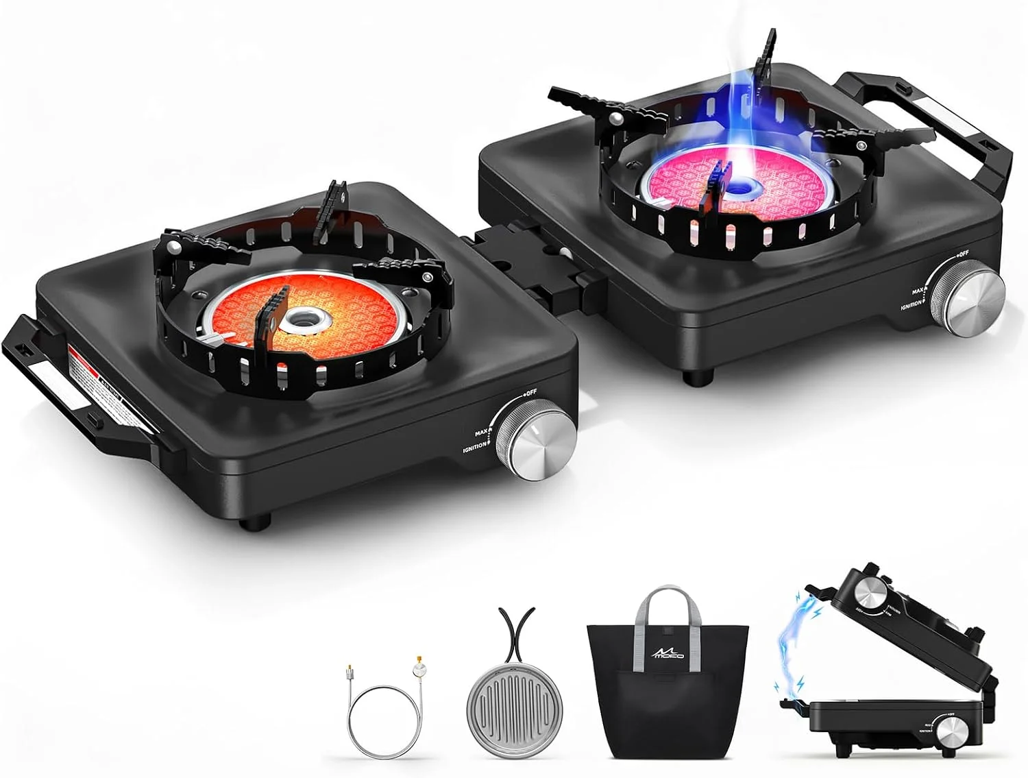 MoKo Propane Camping Stove 2 Burner, 36, 000 BTU Infrared & Open Flame Hybrid, Windproof Folding Portable Outdoor Gas - Image 2