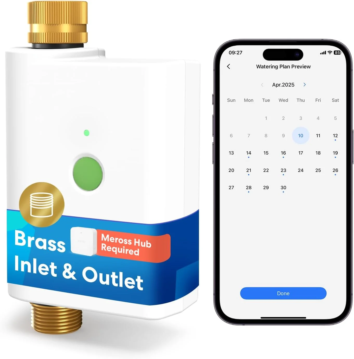 meross WiFi Water Timer for Garden Hose, Smart Hose Timer with Brass Inlet & Outet