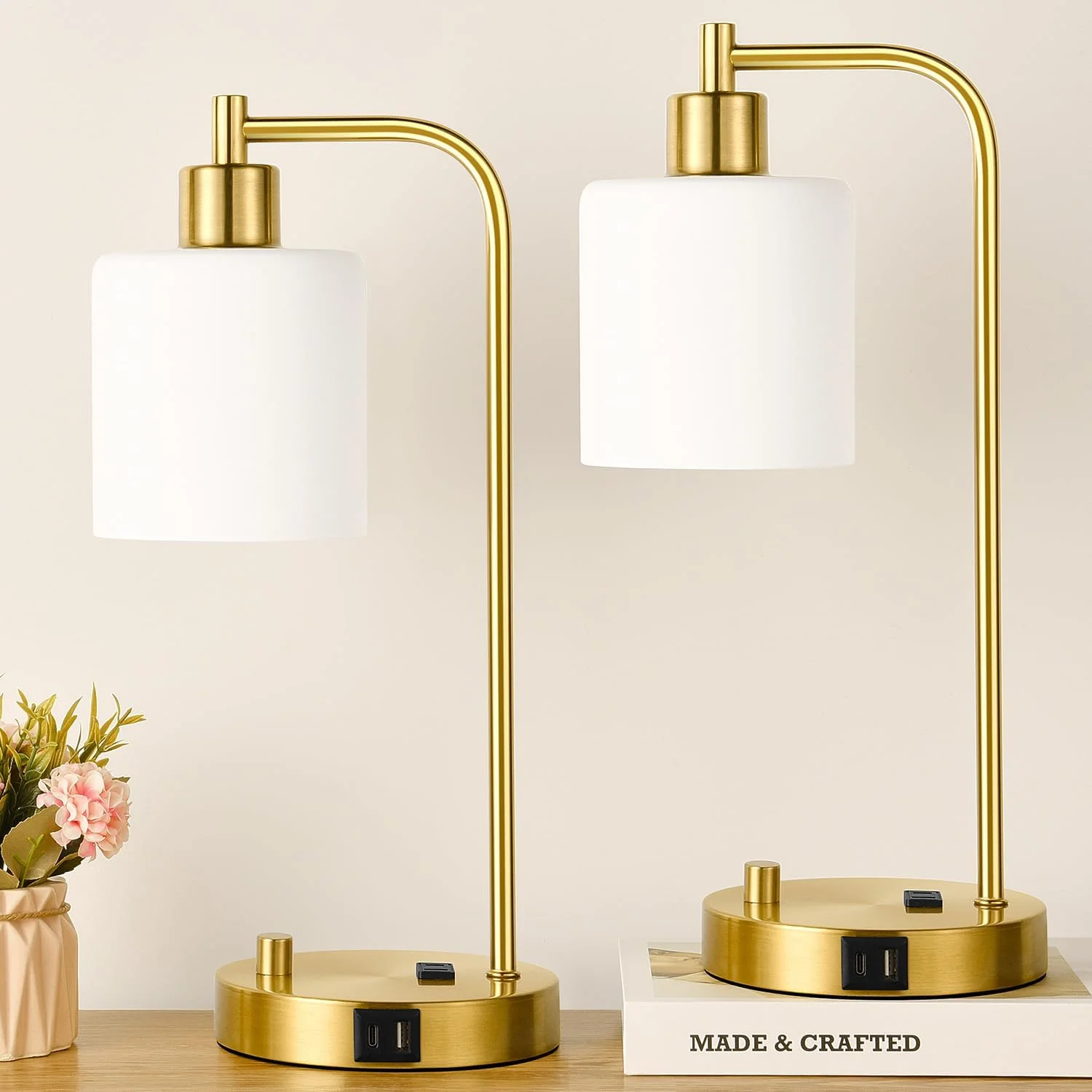 Lynnoland Set of 2 Industrial Table Lamps with 2 USB, Dimmable, Bulb Included - Image 11