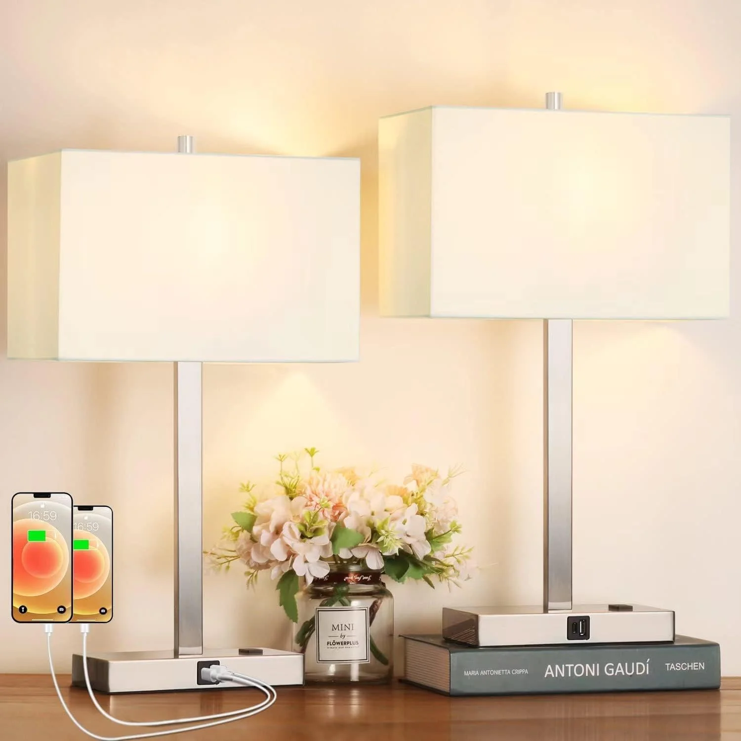 21 Touch Bedside lamps with 2 USB & AC Outlets, Dimmable, Bulb Included - Image 20