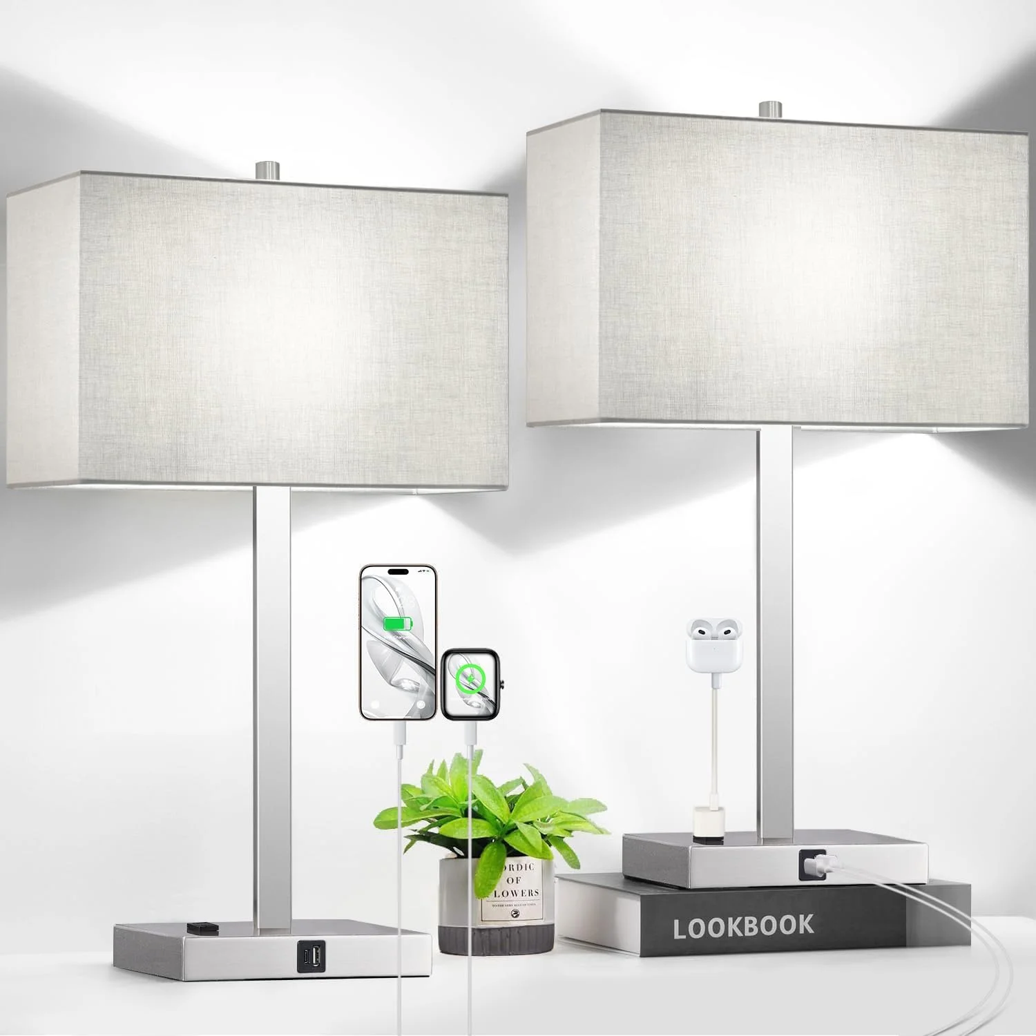 21 Touch Bedside lamps with 2 USB & AC Outlets, Dimmable, Bulb Included - Image 7