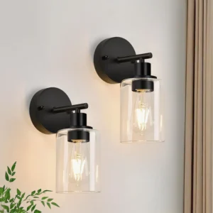 Zarbitta 3-Light Bathroom Light Fixtures, 17.23 Black Modern Vanity Lights with Clear Glass Shade