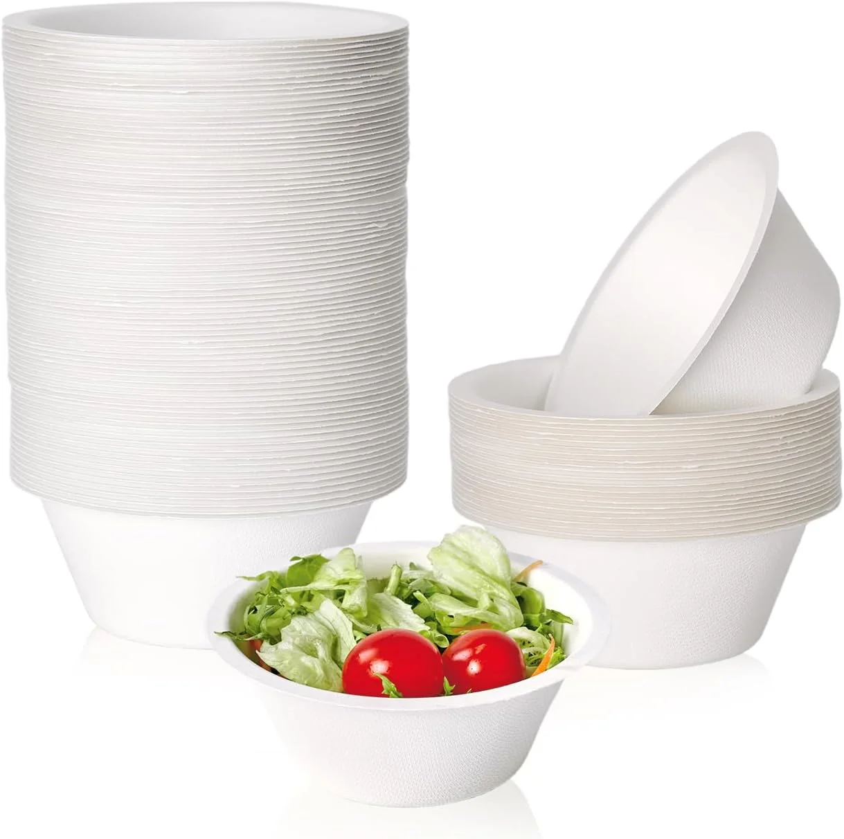 ECOLipak 150 Pack 12 oz Compostable Paper Bowls Disposable, White - Image 4