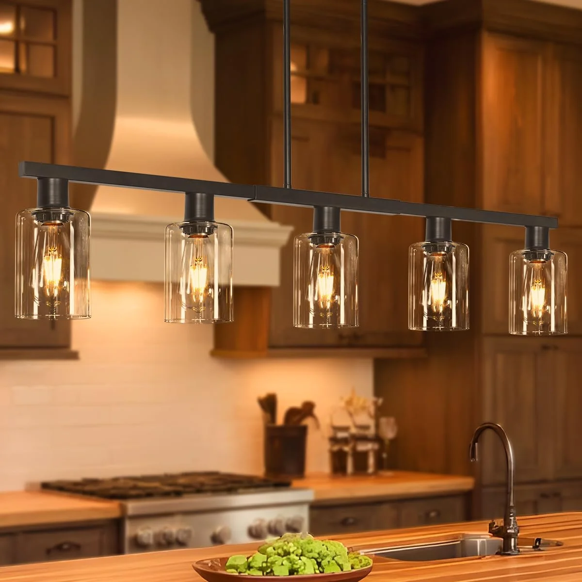 4-Light Kitchen Island Lighting, Farmhouse Chandelier with Adjustable Height & Clear Glass Shades - Image 7