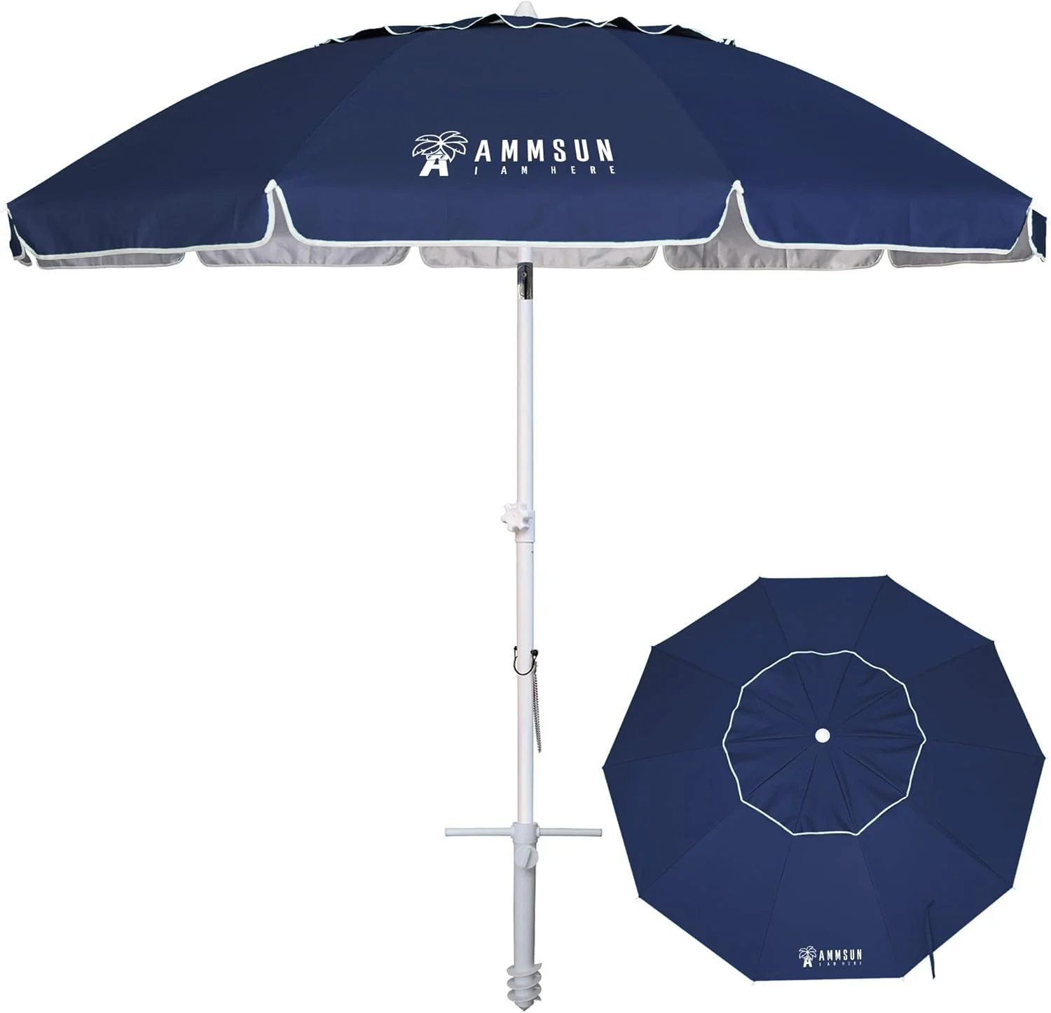 AMMSUN 8 Feet Large Beach Umbrella with Sand Anchor Heavy Duty High Wind Portable Outdoor Umbrellas UV 50+ Protection - Image 3