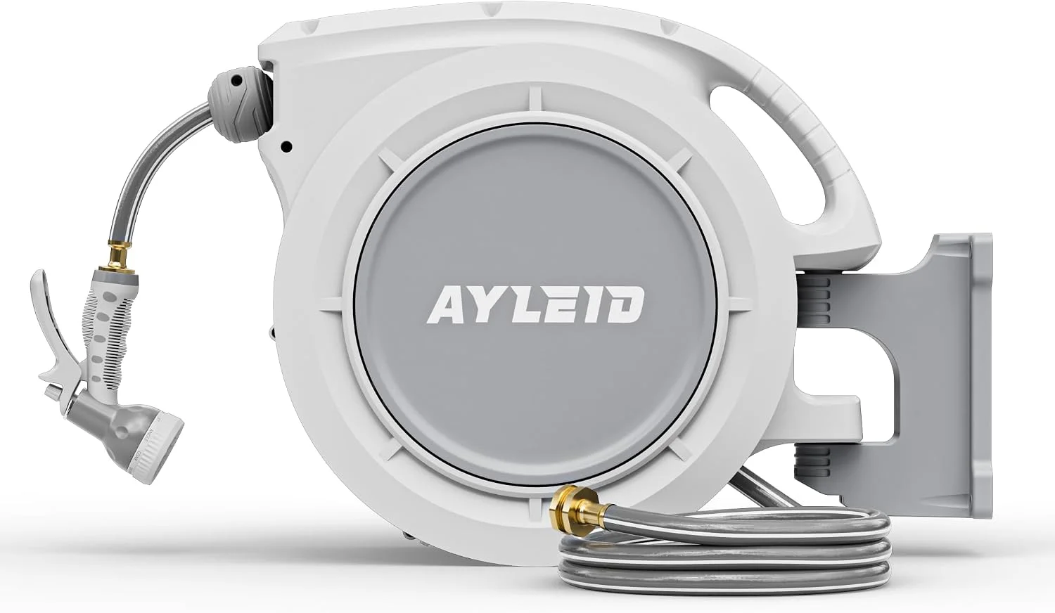 Ayleid Retractable Rubber Hybrid Garden Hose Reel, 5/8x100ft Wall Mount, 24-month warranty, 9-pattern sprayer - Image 3