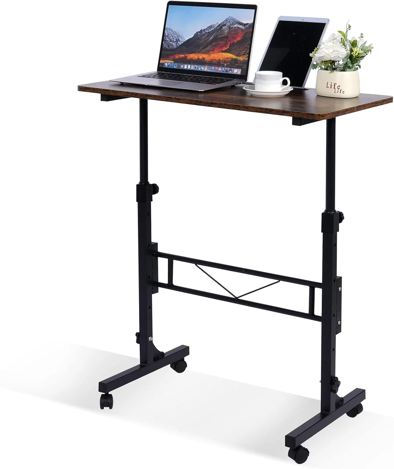 KLSMYHOKI Standing Desk Adjustable Height, Mobile Stand Up Desk with Wheels Small Computer Desk Rolling Desk - Image 2