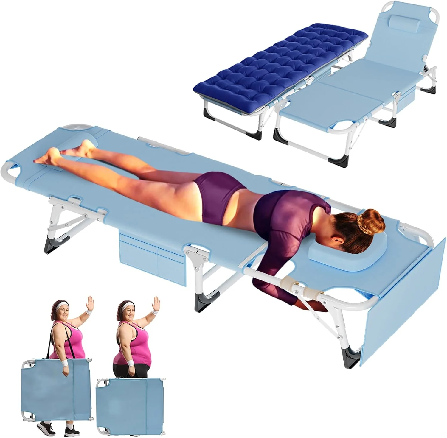 ABORON Heavy Duty Tanning Chair, Outdoor 5-Position Folding Chaise Lounge Chair with Pad, Portable Beach Lounge Chair - Image 6