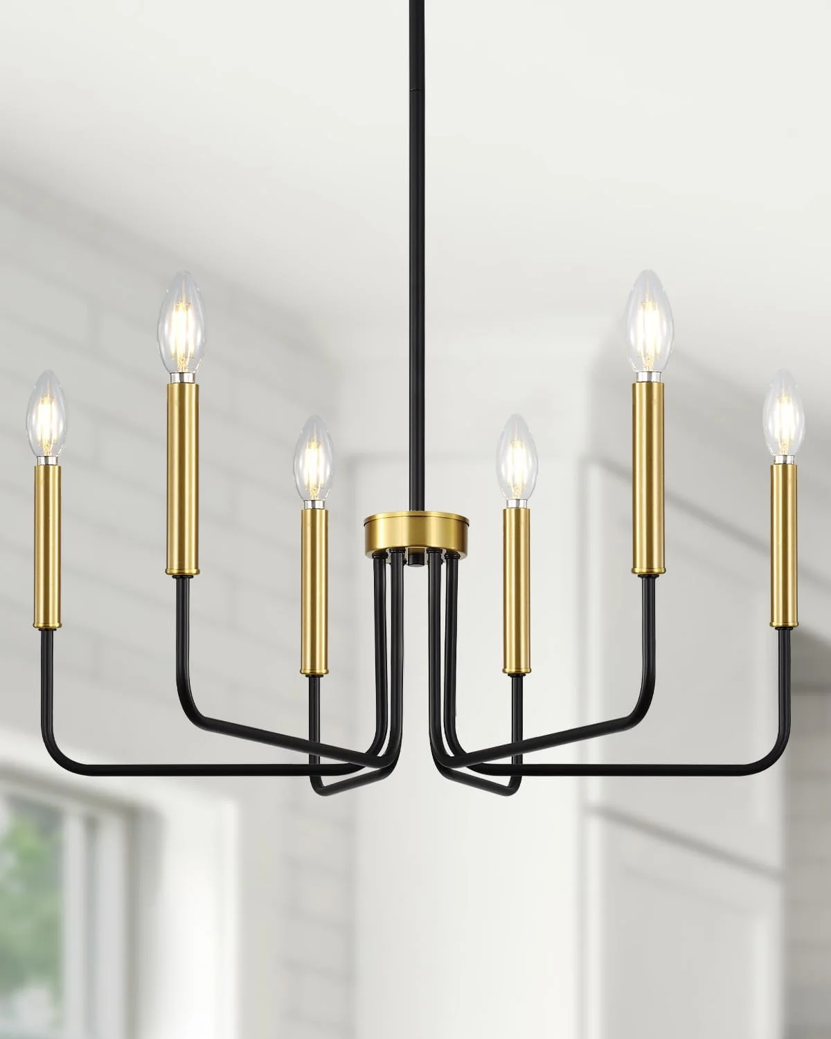Yunnix 6 Light Champagne Bronze Chandelier, Farmhouse Chandelier for Dining Room Light Fixture Hanging - Image 5