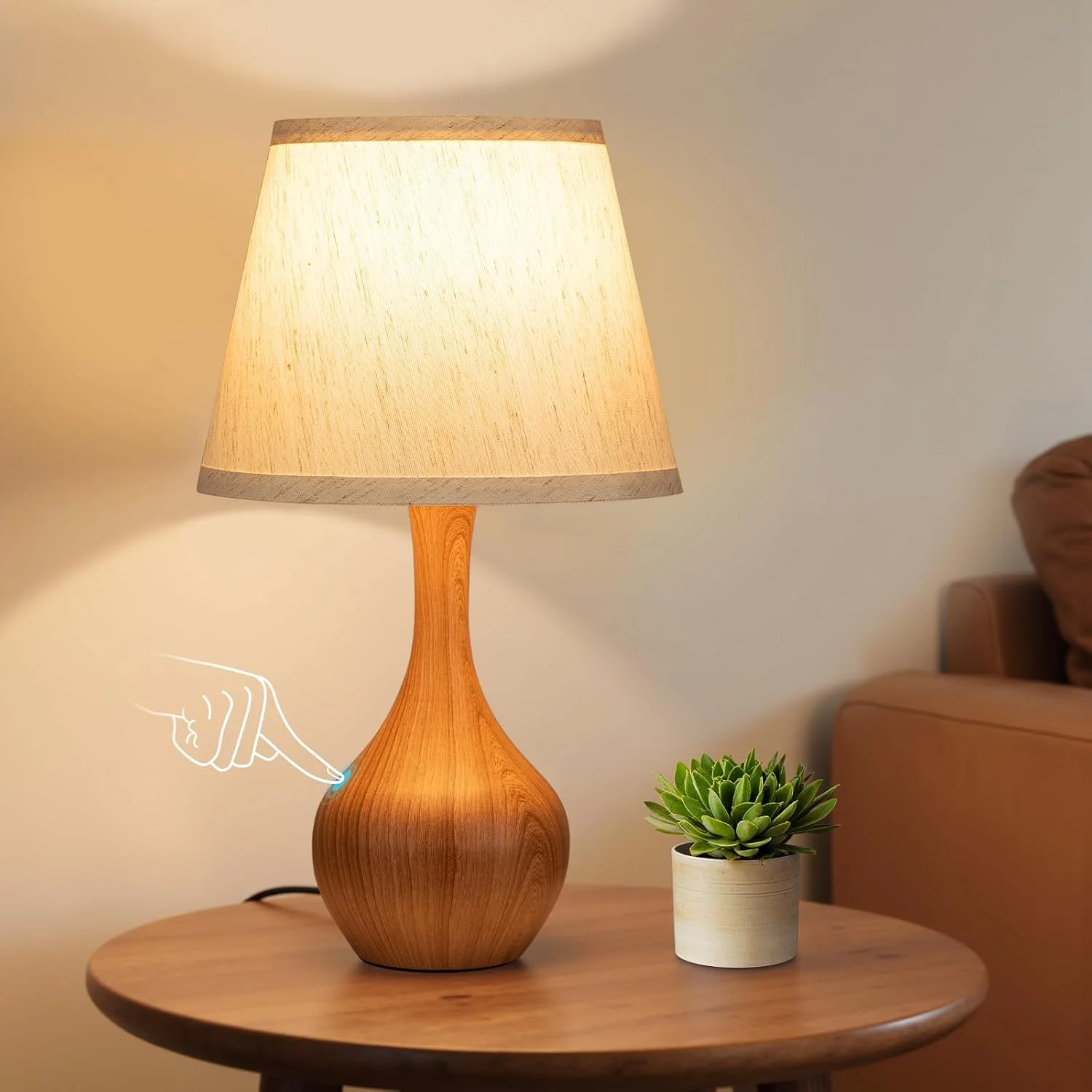 Seealle Touch Table Lamp, Dimmable, Bulb Included, Wood-Paint Desk Lamp for Kids Room - Image 5