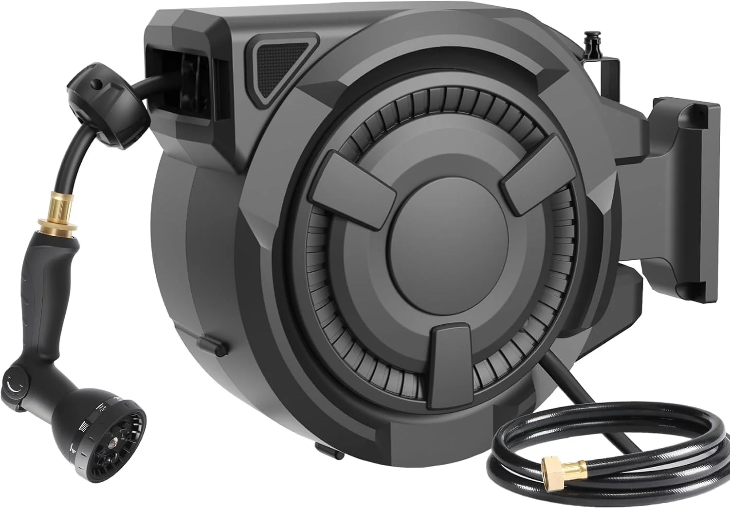 wikiwiki Retractable Garden Hose Reel 1/2 in x 100 ft, Heavy Duty Wall Mounted Hose Reel with 10- Function Sprayer - Image 2