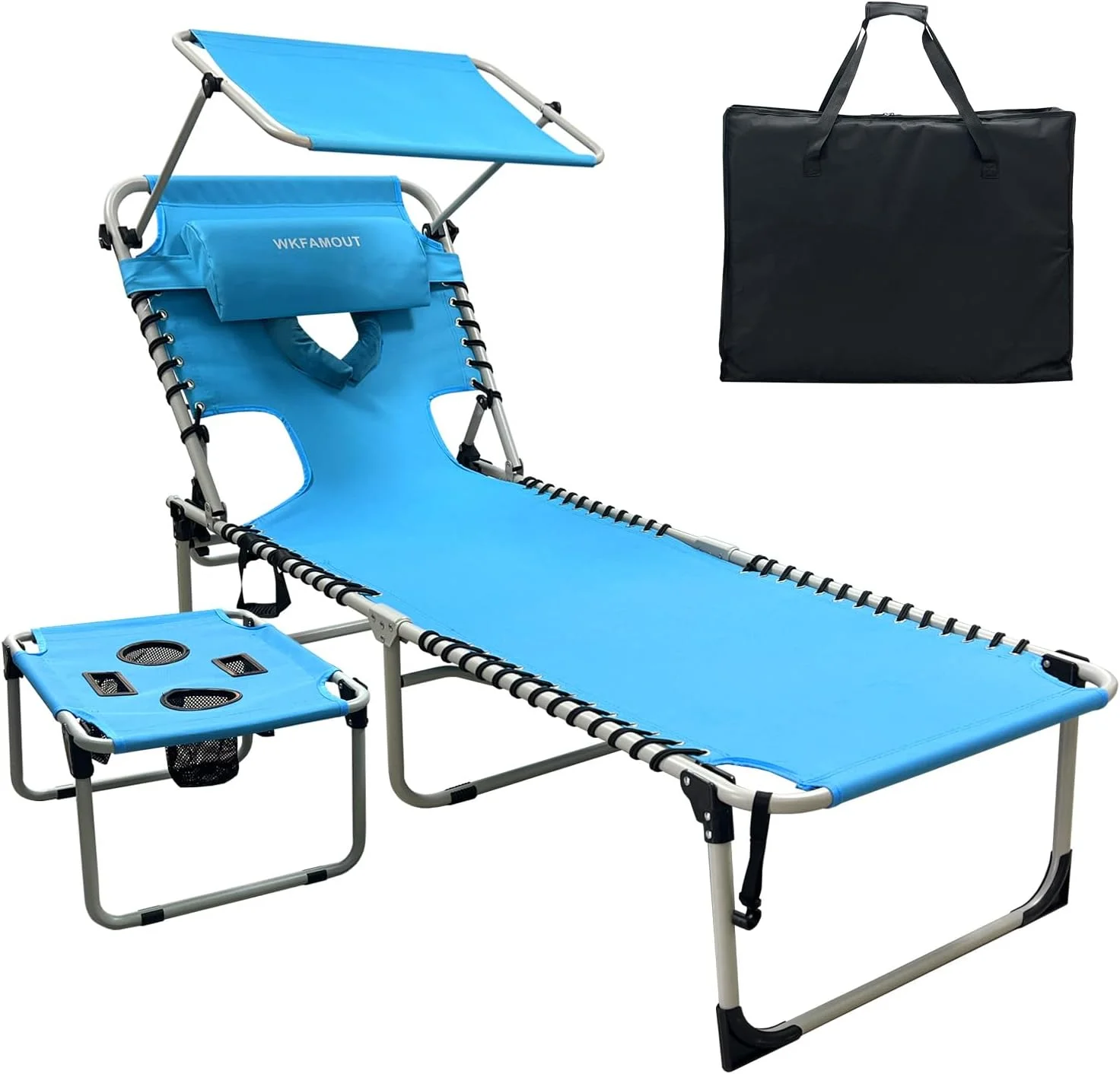 WKFAMOUT Outdoor Tanning Chair with Sun Canopy Shade & Face Hole, Folding Lounge Chair with Beach Table and Carry Bag - Image 7