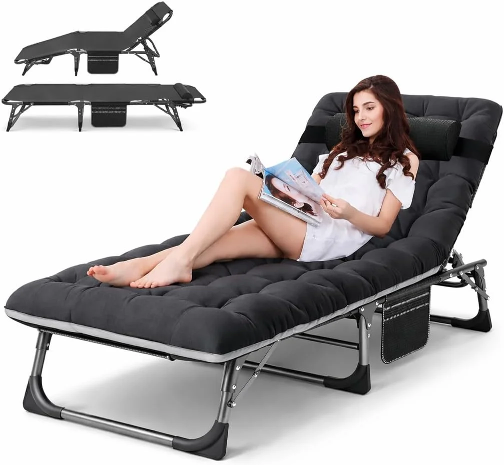 ABORON Heavy Duty Tanning Chair, Outdoor 5-Position Folding Chaise Lounge Chair with Pad, Portable Beach Lounge Chair - Image 11