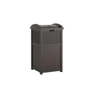 Suncast 33 Gallon Commercial Outdoor Trashcan Hideaway with Lid for 30 to 33 Gallon Trash Bags for Garage, Backyard