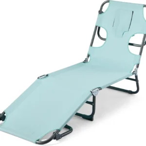 Amazon Basics Outdoor Lounge Tanning Chair, Foldable Chaise with Multi-Angle Backrest, Portable with Carry Strap, 1-Pack