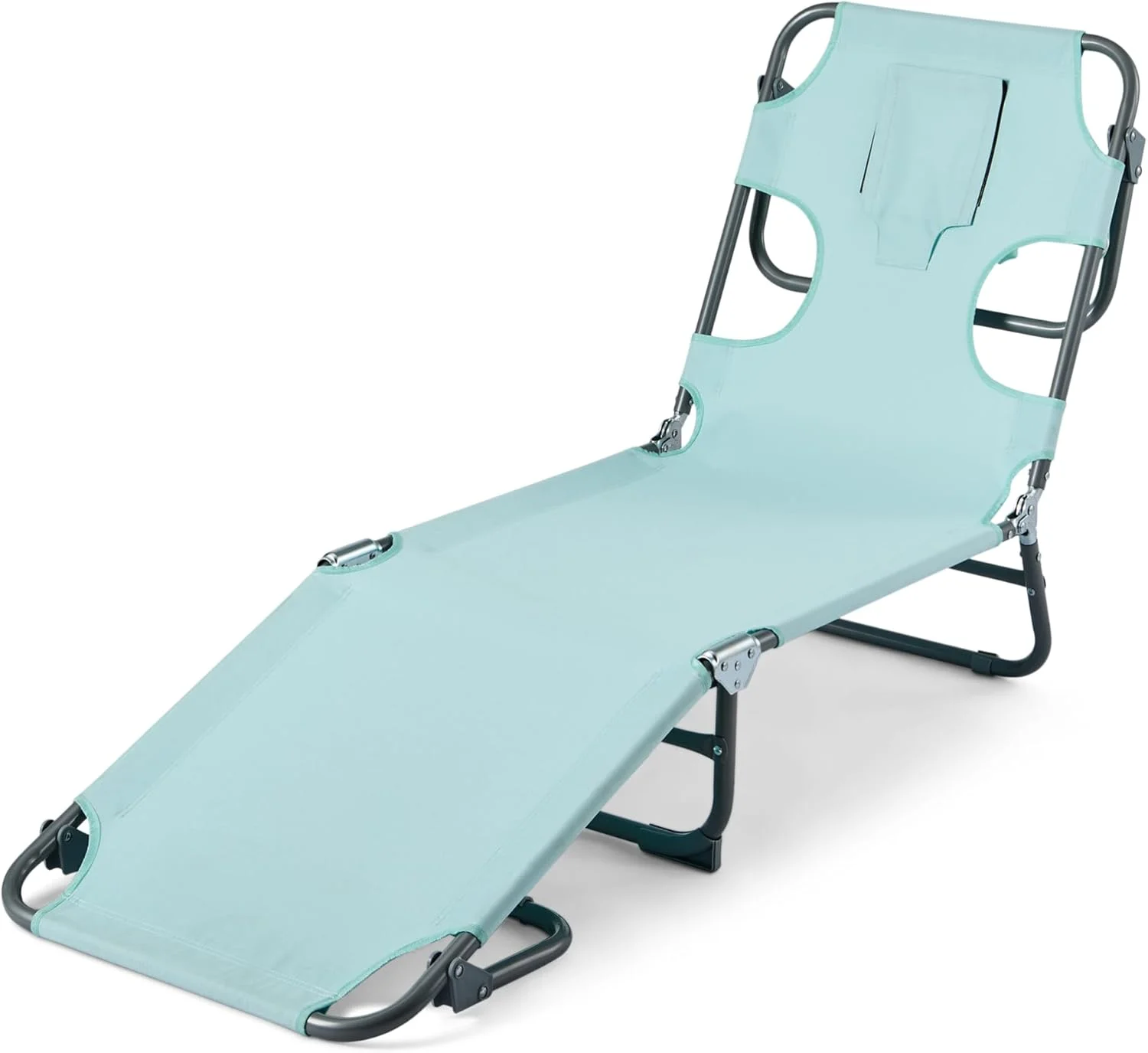 Amazon Basics Outdoor Lounge Tanning Chair, Foldable Chaise with Multi-Angle Backrest, Portable with Carry Strap, 1-Pack