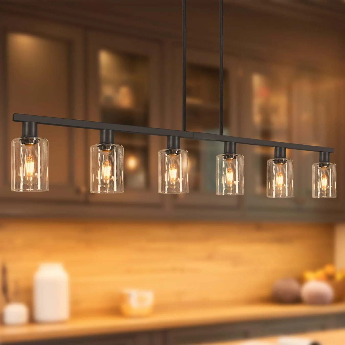 4-Light Kitchen Island Lighting, Farmhouse Chandelier with Adjustable Height & Clear Glass Shades - Image 8