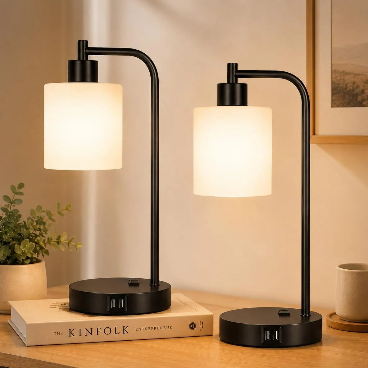 Set of 2 Industrial Touch Control Table Lamps with USB C+A Ports and AC Outlet, Dimmable, Bulb Included - Image 11