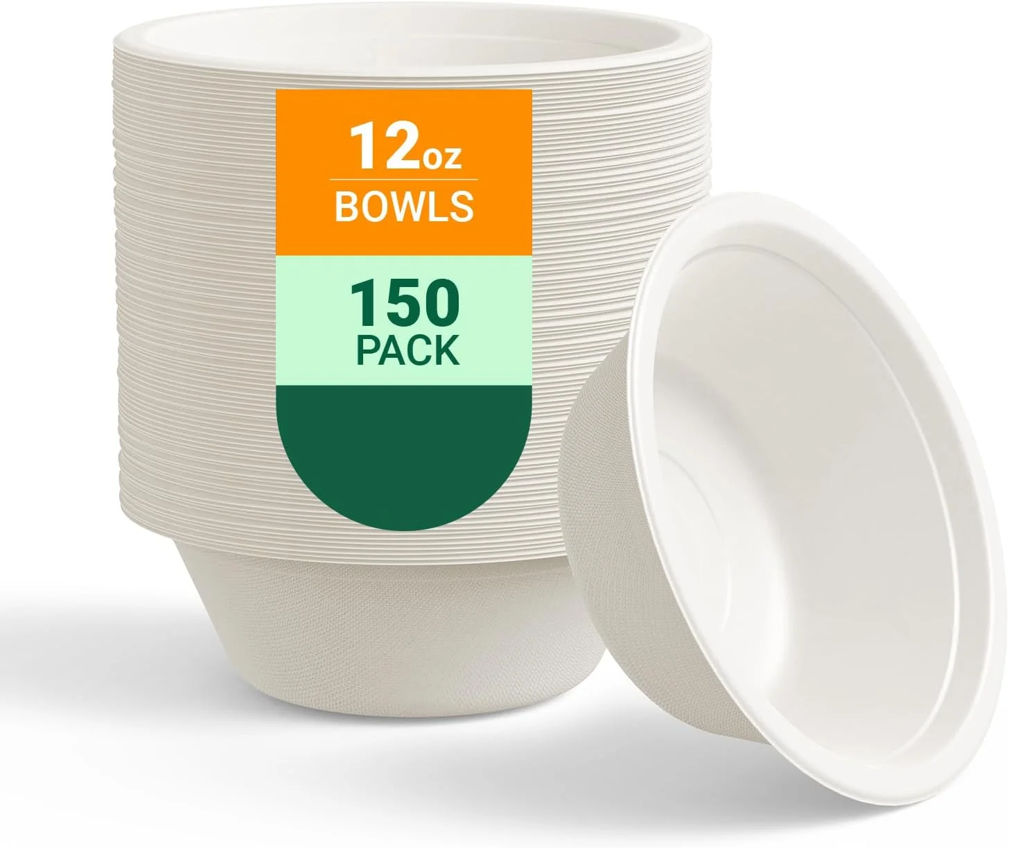 ECOLipak 150 Pack 12 oz Compostable Paper Bowls Disposable, White - Image 2